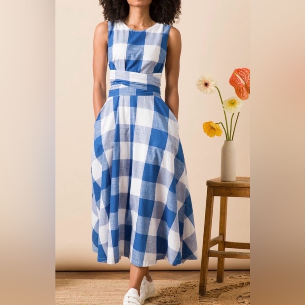 Emily and Fin - Blue and White Gingham Fit-and-Flare Dress